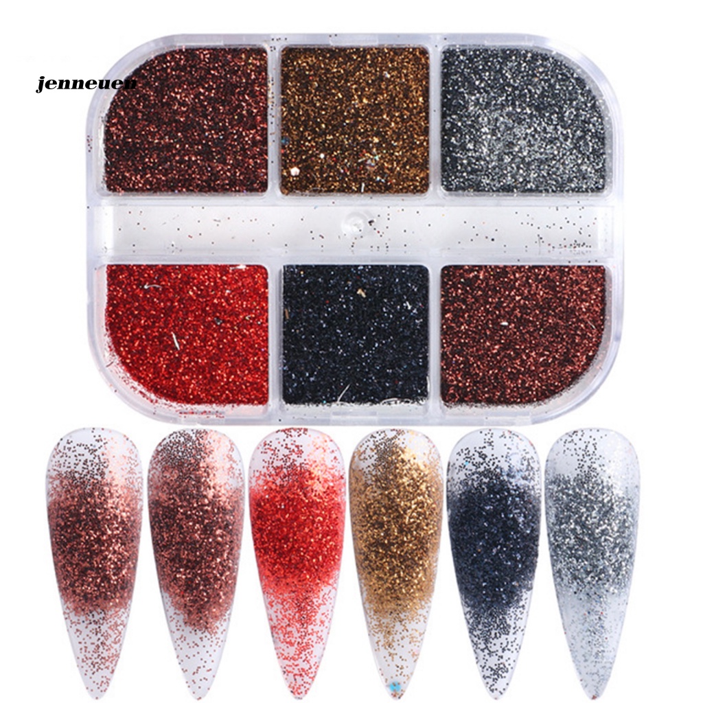 Hộp 6 Ngăn Đựng Bột Nhúng Trang Trí Móng Tay Cho Nữ