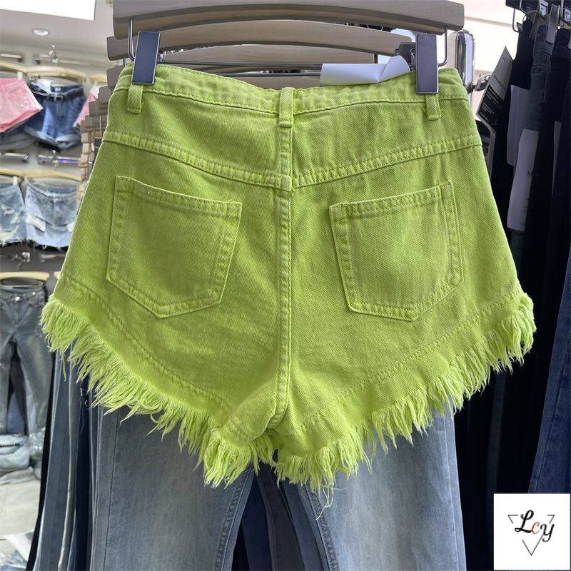 Quần Short Denim Dáng Chữ A Viền Tua Rua Màu Kẹo Ngọt Thời Trang Năm 2023 Cho Nữ