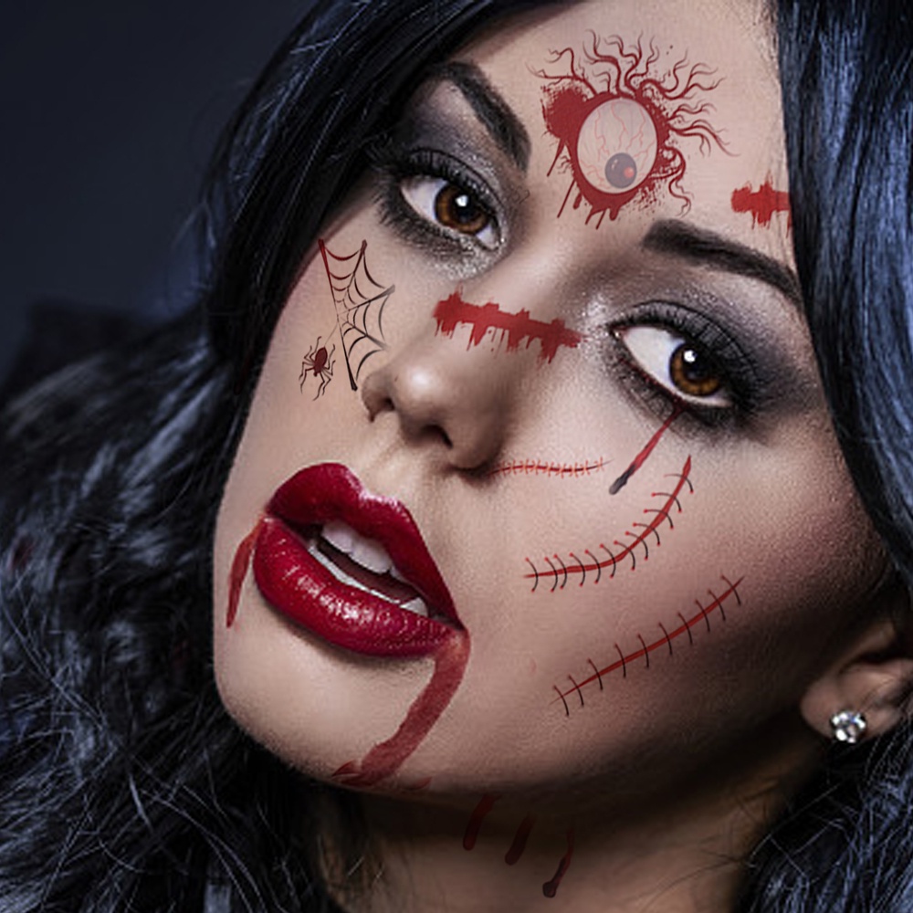 Terror party demon cosplay hình xăm sticker halloween dùng một lần dán mặt phù thủy siêu mỏng