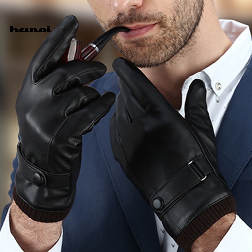 1 Đôi Găng Tay Da Giả Lót Lông Cừu Giữ Ấm Chống Gió Có Thể Chạm Màn Hình Cảm Ứng