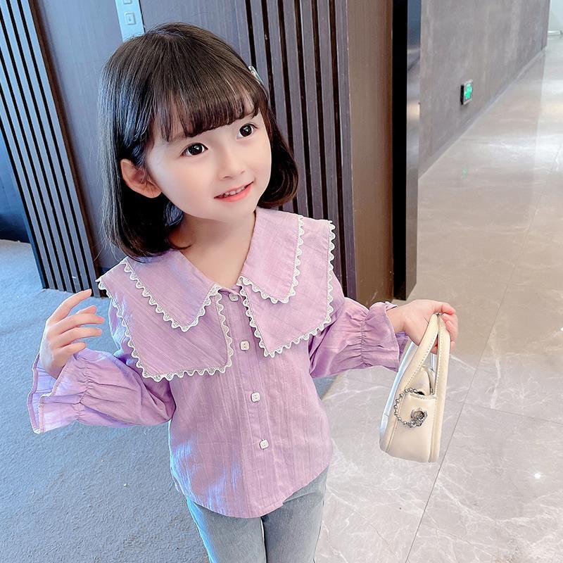 Áo Ren Tay Dài Màu Sắc Trơn Phong Cách Hàn Quốc Dành Cho Bé Gái