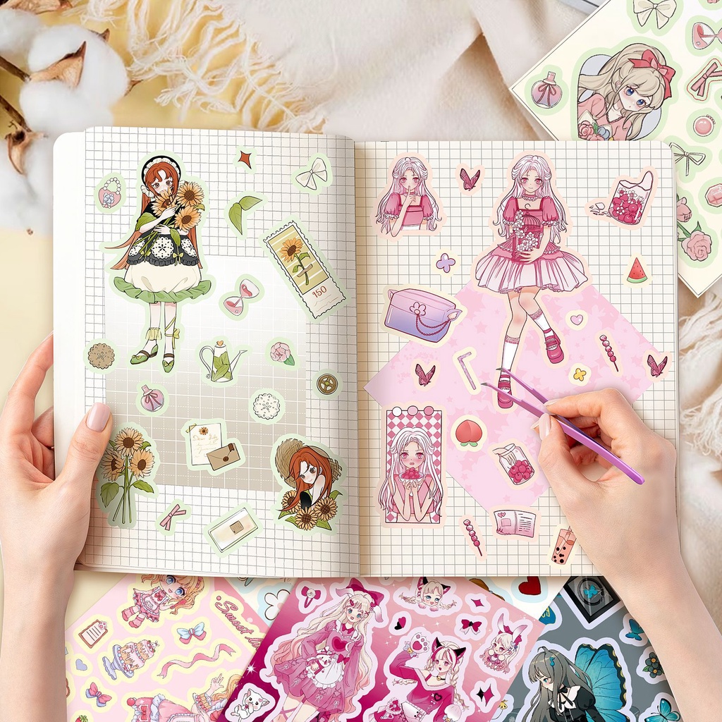 Bộ 10 Tấm Nhãn Dán Trang Trí Hình Khuôn Mặt Phong Cách Lolita Dễ Thương Dành Cho Laptop / Điện Thoại / Sổ Tay