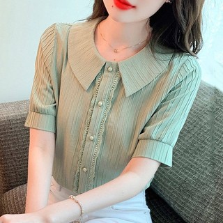 Áo sơ mi nữ tay ngắn đơn giản thời trang công sở hàn quốc 2023