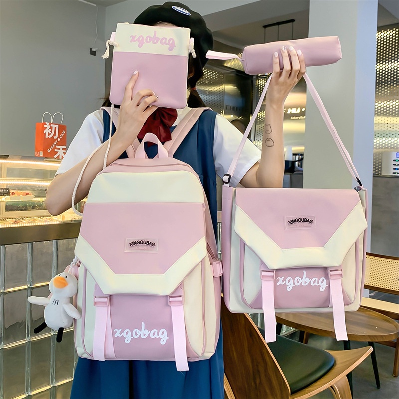 Set ba lô nữ 4 món cặp đi học du lịch phong cách ulzzang hình gấu