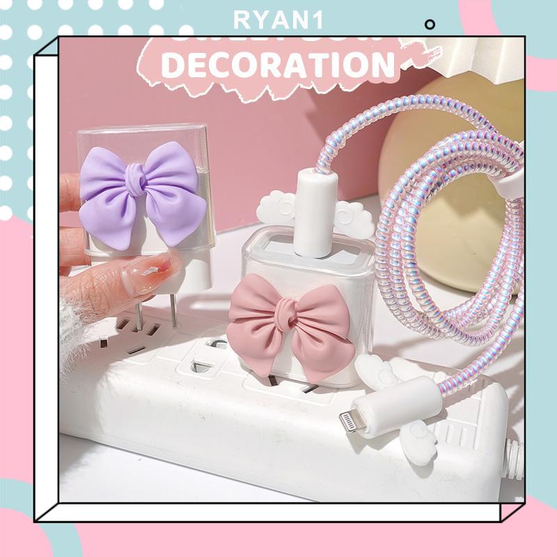 Vỏ Bọc Bảo Vệ Cáp sạc Apple 18 / 20W Hình Nơ Mặt Cười Màu Hồng / Tím Dễ Thương-RN