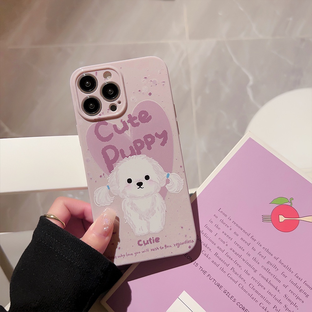 Ốp Điện Thoại tpu Silicon Chống Rơi Hình Cún Màu Hồng Cho iphone 11 12 13 14 pro max