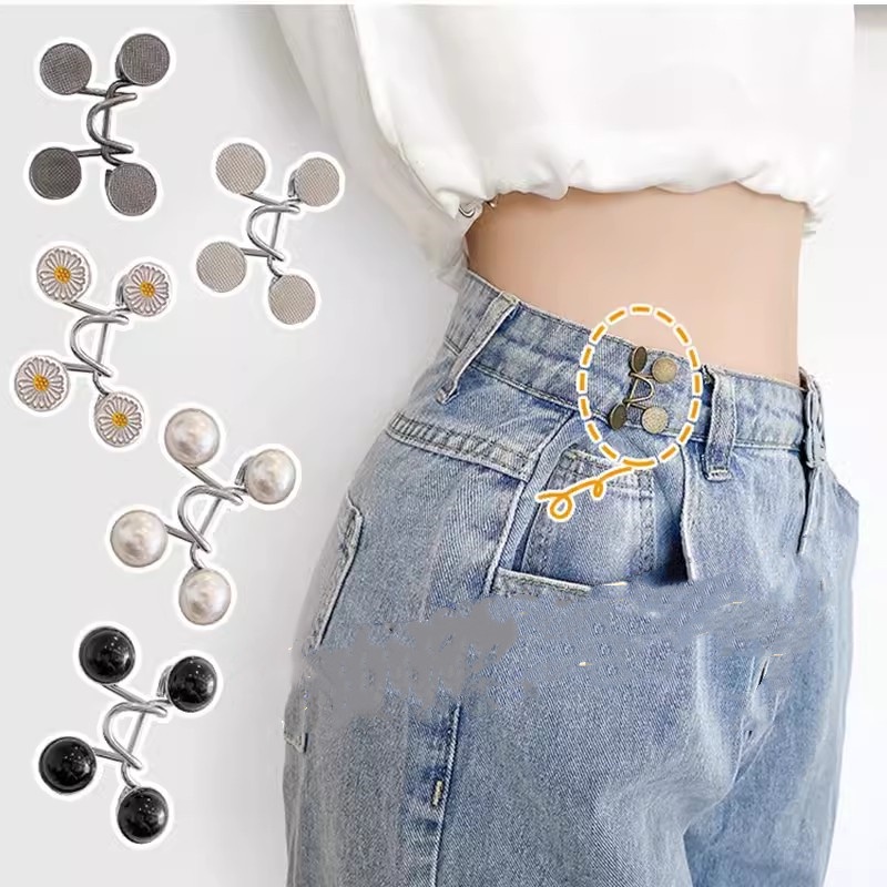 Khóa Thắt Lưng Quần Jean / Chân Váy Denim Dáng Rộng Có Thể Thu Gọn Không Cần May Phù Hợp Với Eo Bấm Nút / Mở Rộng