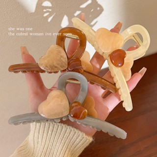 Kẹp tóc càng cua trong suốt đính cặp tim lớn nhỏ phong cách nữ tính Hàn Quốc K113