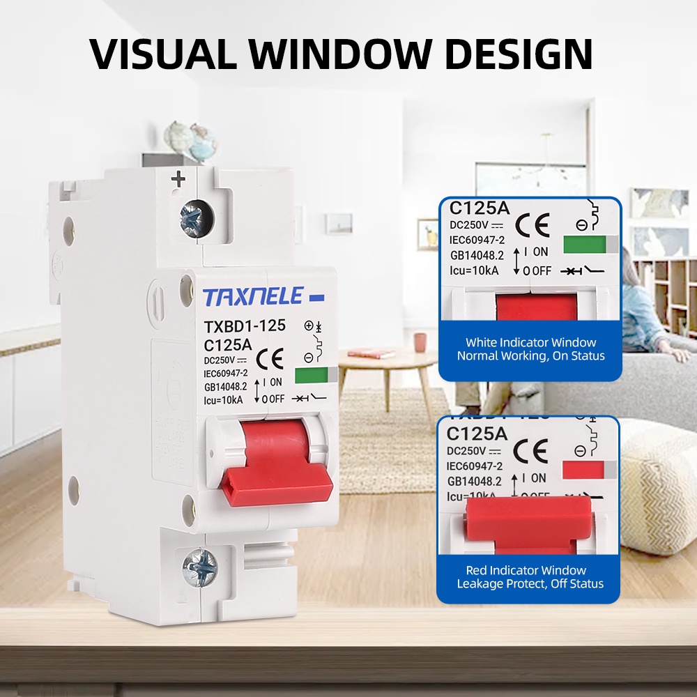 1p 80A 100A 125A DC MCB MCB Bảo Vệ Quá Tải Cho Pin Năng Lượng Mặt Trời PV DC MCB 250V