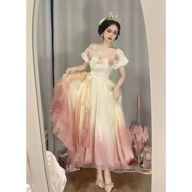 Đầm Công Chúa Dáng Dài Màu Hồng Gradient Phong Cách lolita