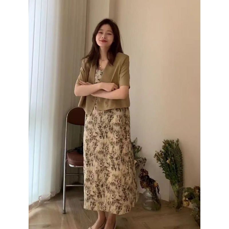 Set Đầm Hai Dây Họa Tiết Hoa Xinh Xắn Thời Trang Mùa Hè Cho Nữ