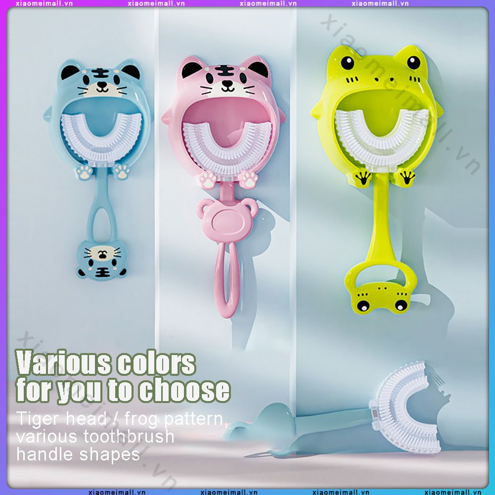 Bàn chải đánh răng cho trẻ em Frog Tiger Bàn chải đánh răng hình chữ U cho trẻ em 2-12 tuổi có chứa băng silicon Bàn chải làm sạch miệng