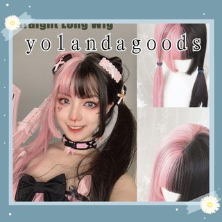 Tóc giả dài thẳng dày màu đen và hồng phong cách Lolita Harajuku Goth cho nữ dùng cosplay