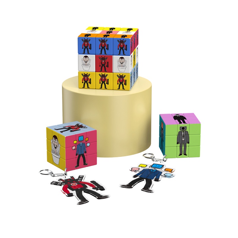 Cool skibidi toilet rubik rubiks cube key chain hd uv bag mặt dây chuyền mới