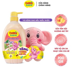 Chai Sữa Tắm Carrie Junior Yoghurt Hương Mơ Tây 700g + Voi Bông (màu ngẫu nhiên)