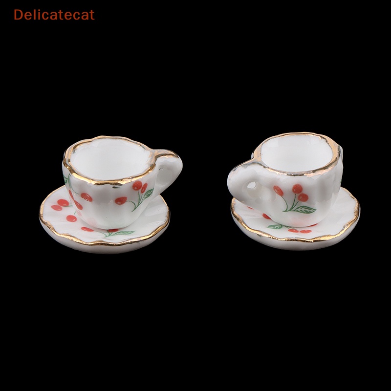 1 Set / 2 / 1: 12 Bộ Chén Đĩa Gốm Họa Tiết Trái Cherry Trang Trí Nhà Búp Bê