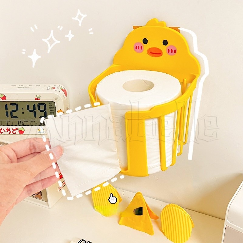 Hộp Đựng Khăn Giấy / Khăn Mặt Hình Chú Vịt Vàng Dễ Thương Thiết Kế Rỗng Gắn Tường Phòng Tắm / Nhà Bếp