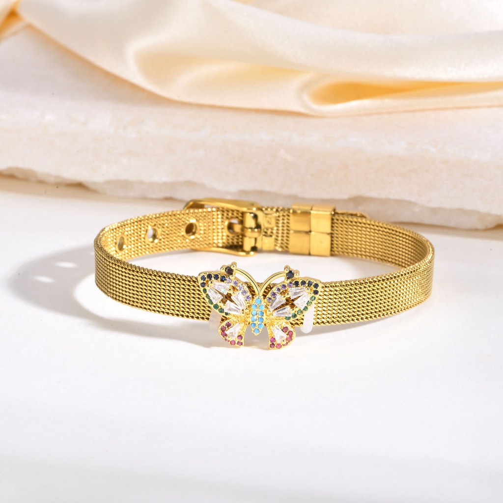 Vòng Tay Mạ Vàng 18K Đính Đá Zircon 8MM Có Thể Điều Chỉnh Kích Thước