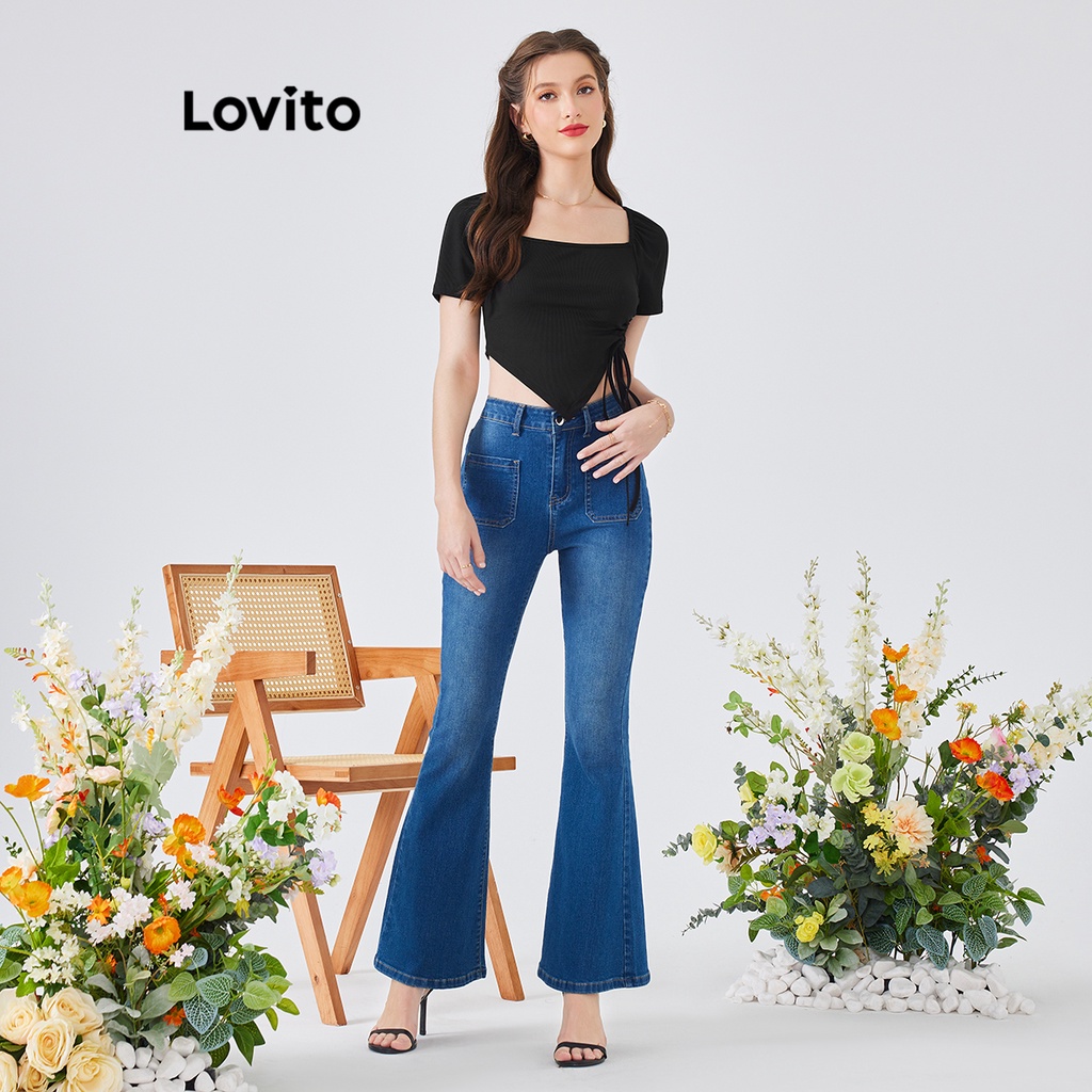 Áo thun trơn bất đối xứng Lovito L54ED024