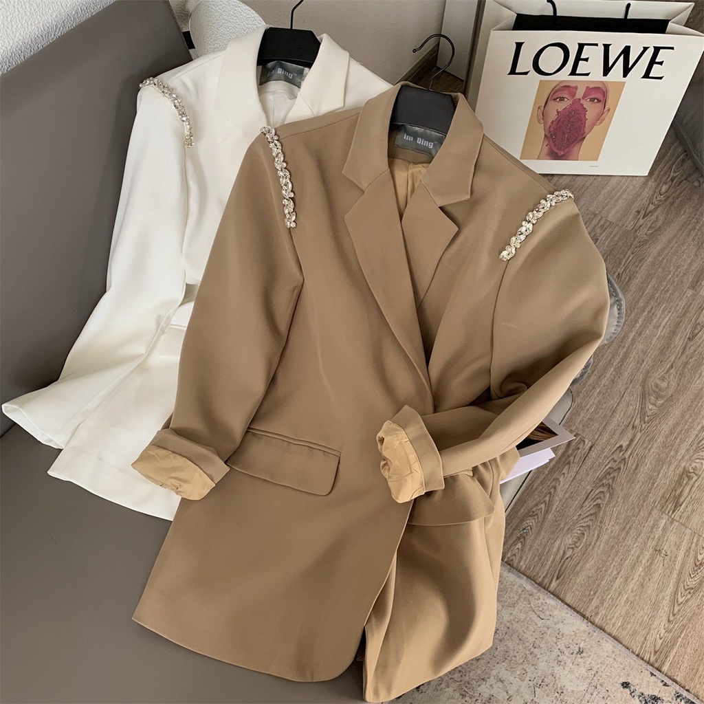 Áo khoác vest áo blazer nữ croptop đen bigsize dài tay 2 lớp tay ngắn dáng dài tay dài hàn quốc kem rộng kẻ Áo khoác blazer đính đá phong cách đường phố thời trang mùa thu 2022 cho nữ