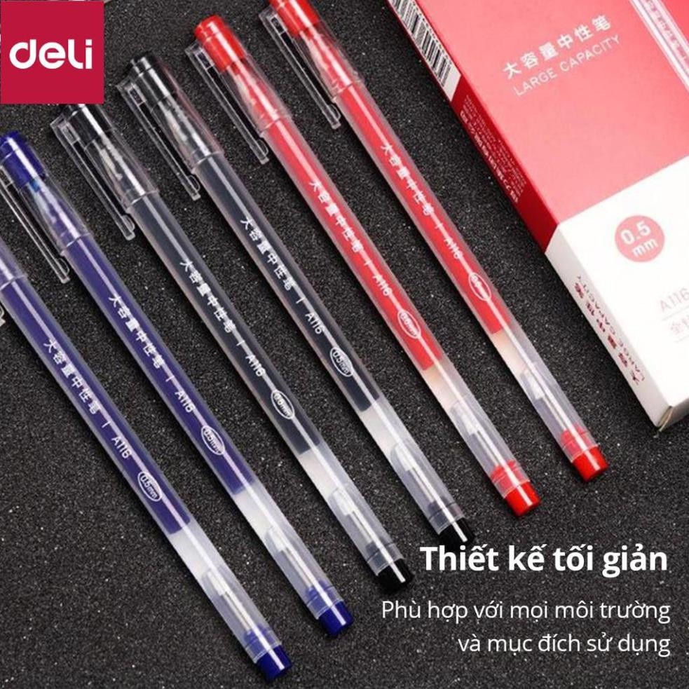 [mua 5 bút tặng 1] Bút gel mực nước văn phòng 0.5mm Deli ba màu Xanh-Đen-Đỏ nhanh khô viết đều trơn tru lâu hết mực A116