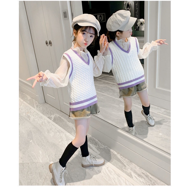 Áo Sweater Không Tay Cổ Chữ V Phong Cách Thời Trang Thu Đông Mới 2023 Dành Cho Bé Gái