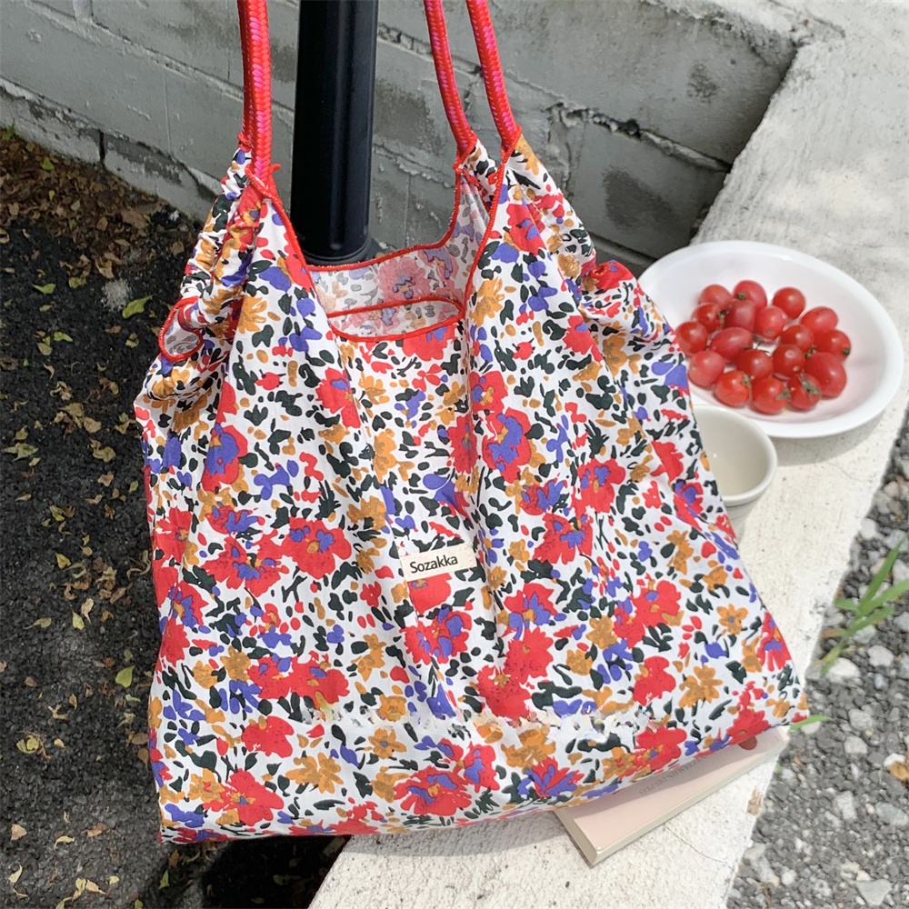 Túi Xách Canvas Dây Rút Cỡ Lớn Họa Tiết Hoa Thời Trang Mùa Hè