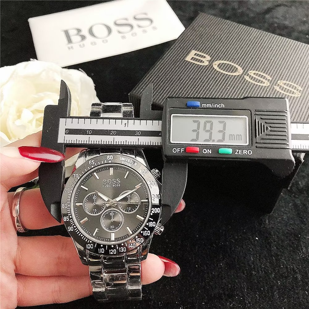 Hugo Boss Đồng Hồ Đeo Tay Mặt Tròn Đính Kim Cương Dây Da Thép Không Gỉ Thời Trang Cho Cặp Đôi