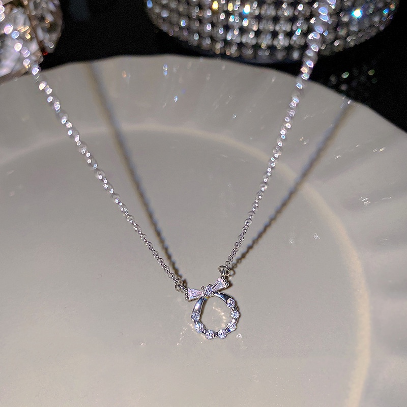 Vòng cổ Mặt Tròn Đính Nơ Pha Lê Thời Trang Cho Nữ