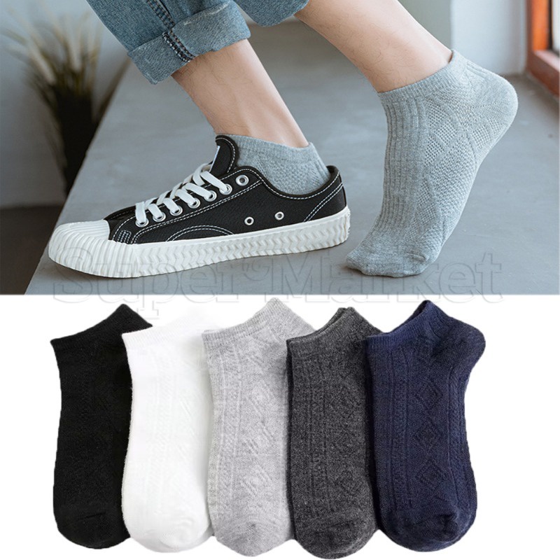5 đôi tất ngắn nam / vớ bông thoáng khí thoải mái / vớ thuyền khử mùi thông thường hàng ngày / vớ nam thể thao mùa hè / vớ mắt cá chân đồng màu thời trang