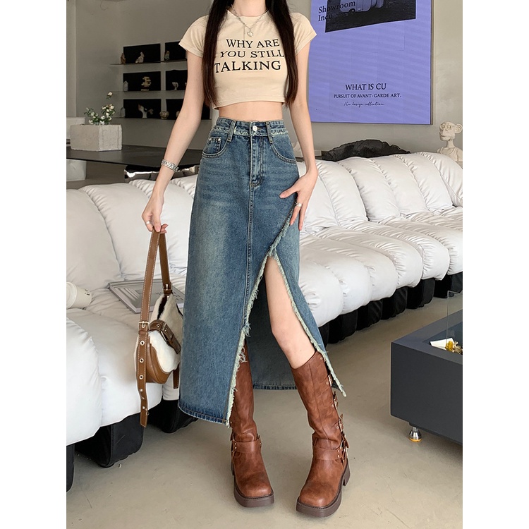 Aring Chân váy chân váy jean Thời trang hàn quốc A93M06D