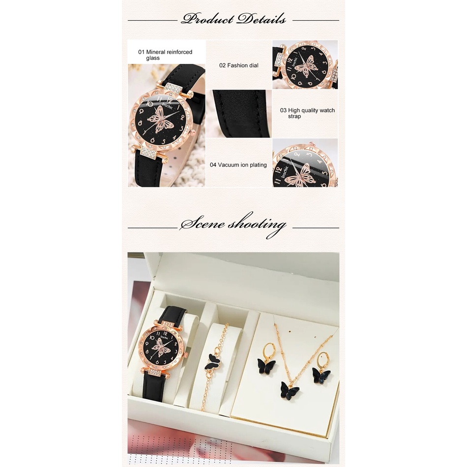 Set 5 Nhẫn Đồng Hồ Và Bông Tai Thời Trang Sang Trọng Cho Nữ