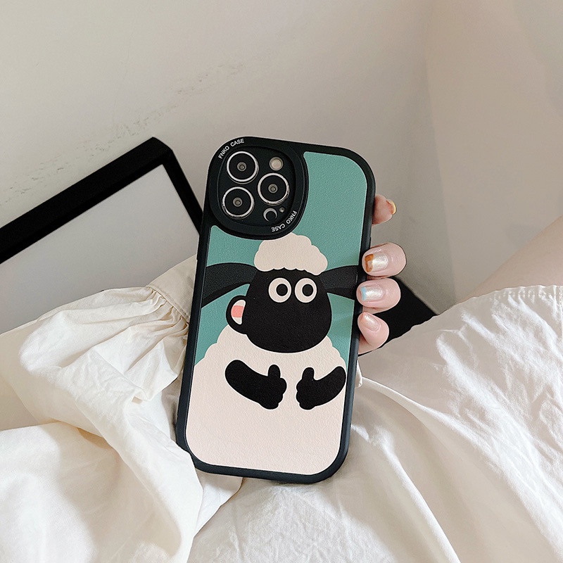 Ốp Điện Thoại Da + tpu Silicone Hình Cừu Hoạt Hình Cho Iphone Case 7 8 Plus 11 12 13 Pro Max Mini XR XS