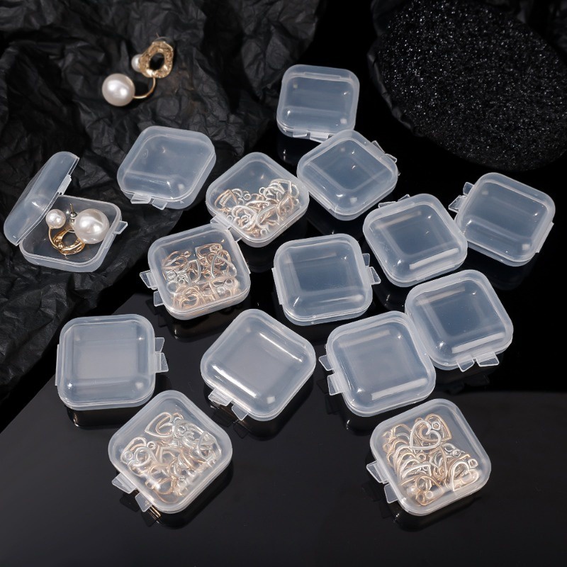 Hộp lưu trữ di động nhỏ hộp đựng bằng nhựa hình vuông chống bụi trong suốt để đóng gói đồ trang sức bông tai nhẫn trang sức tổ chức có nắp