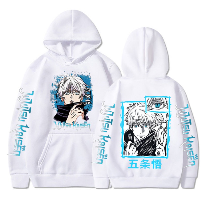 2023 new anime jujutsu kaisen satoru gojo hoodie quá khổ thu đông áo nam nữ áo chui đầu dài tay