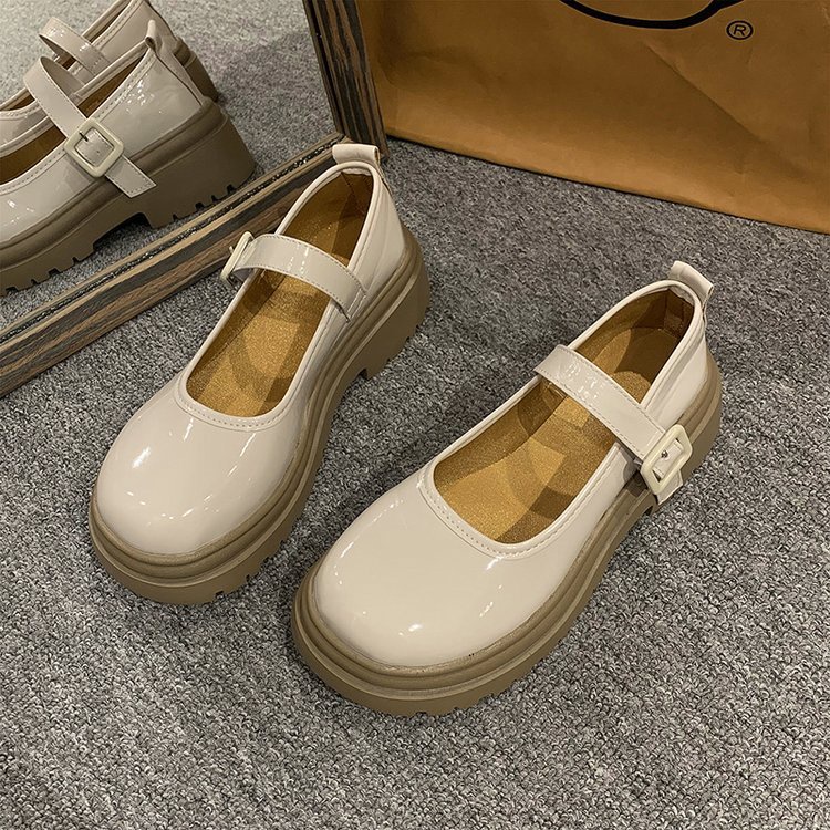 Mary jane shoe woman 2023 mới đế dày chiều cao tròn ngón chân nhỏ cô gái giày da