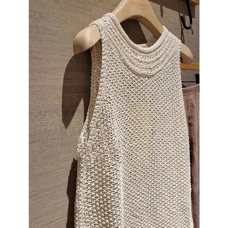 Áo Dệt Kim Không Tay Dáng Rộng Màu Trơn Thời Trang Mới Kim Không Tay Màu Trắng Thiết Kế Mới Thời Trang Mùa Hè Dành Cho Nữ
