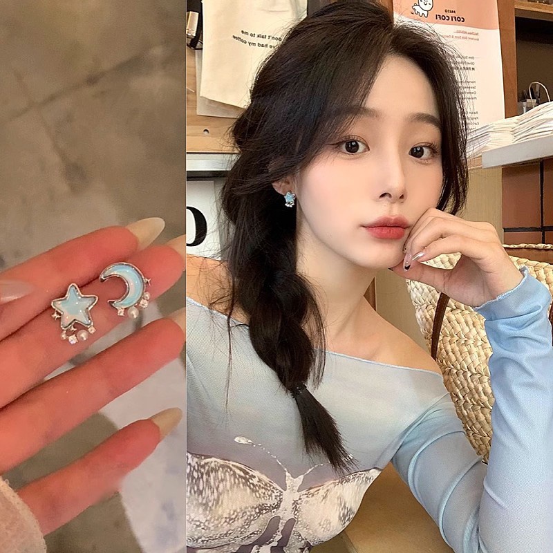 Bông Tai Đính Ngọc Trai Và Ngôi Sao / Mặt Trăng Thiết Kế Tinh Tế