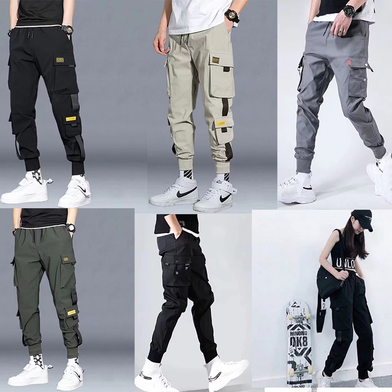 Thời trang unisex chảo chở hàng hàn quốc retro quần chạy bộ rời cặp đôi quần nam chở hàng