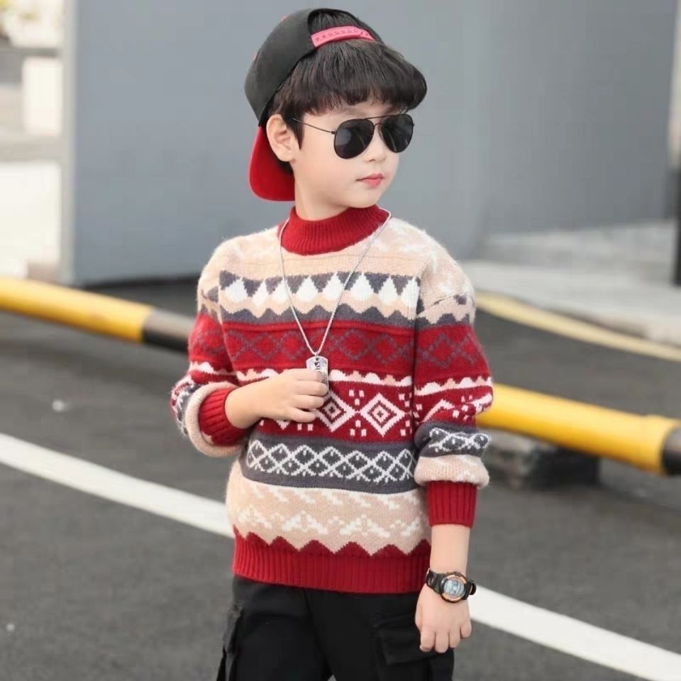 Áo sweater Dệt Kim Phối Nhung Dày Thời Trang Mùa Đông Mới 2023 Cho Bé Trai
