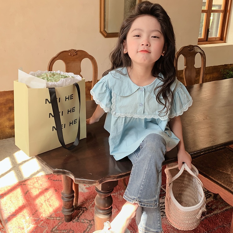 2023 áo sơ mi trẻ em mới mùa hè baby doll collar girls 'top french sweet