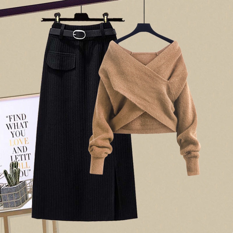 Bộ Áo Sweater Dệt Kim Đan Chéo Phối Chân Váy Ôm Dáng Thời Trang Mùa Xuân 2023 Mới Cho Nữ