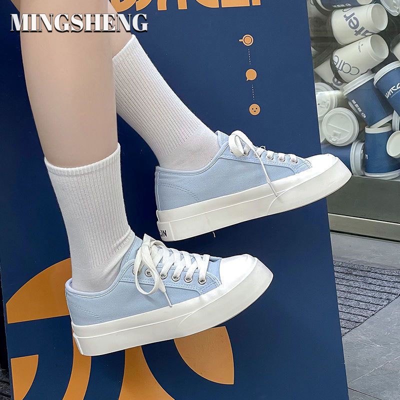Giày vải canvas MINGSHENG đế dày mũi tròn dễ thương đa năng cho nữ