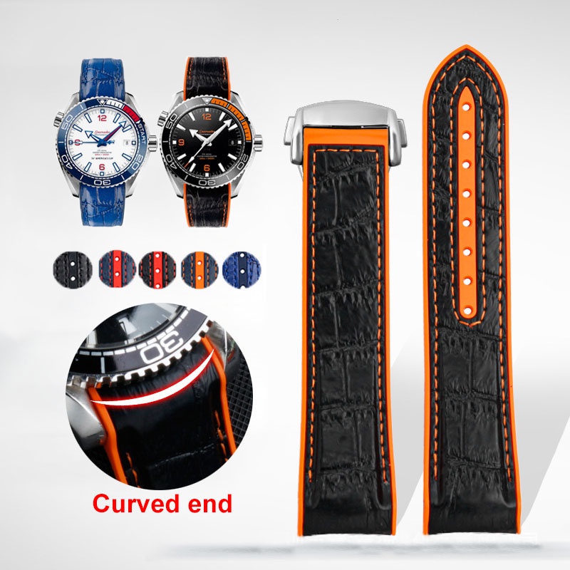 Dây đeo đồng hồ silicon 20mm 22mm cho omega seamaster 300 planet dây đeo cao su cho ocean 600 series vòng đeo tay cong với dây đeo cổ tay khóa gấp