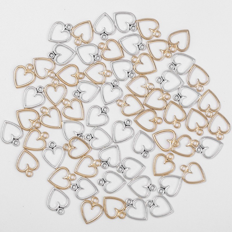 50 chiếc / gói 14 * 11mm mặt dây chuyền tự làm hợp kim kim loại vòng cổ đơn giản vòng tay vòng chân bông tai đánh dấu hình học hình trái tim thời trang bùa rỗng đồ trang sức màu vàng / bạc