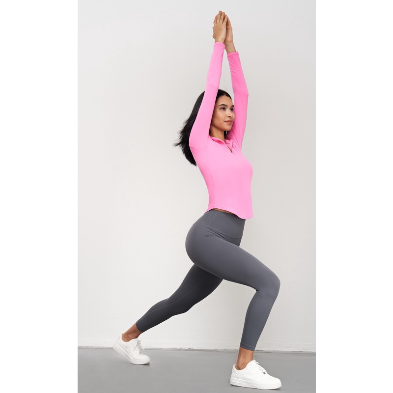 Áo Thun Thể Thao Dài Tay Cổ Đứng Có Khóa Kéo Thời Trang Cho Nữ