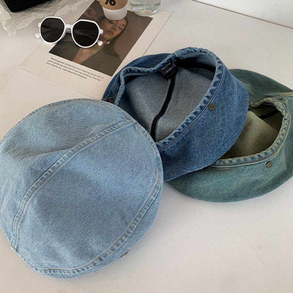 Bliss denim beret, mũ bát giác phong cách hàn quốc, thời trang newsboy mũ nghệ sĩ mũ vải cô gái
