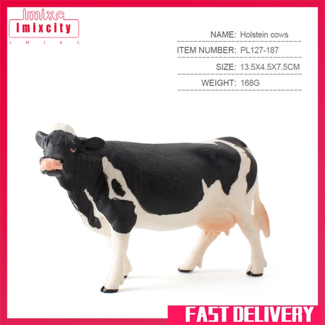 Imixcity mô phỏng con bò sữa hình hành động thực tế dễ thương động vật trang trí mô hình cho bộ sưu tập trẻ em