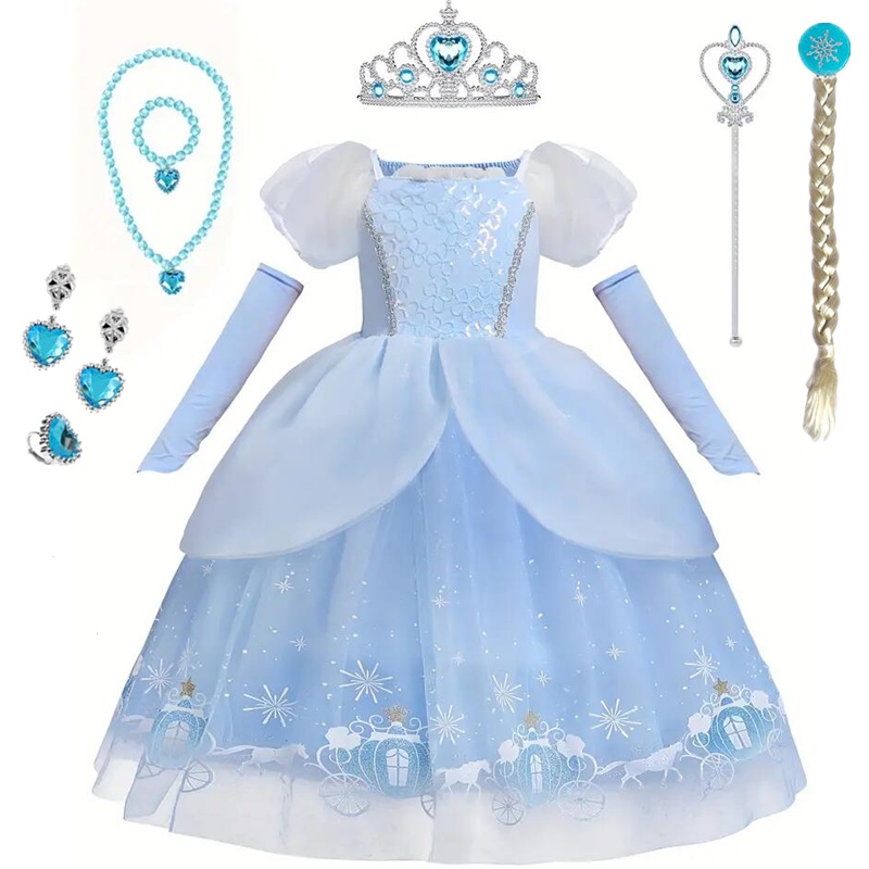 Wfrv girls halloween cinderella princess cosplay dress for girl kids ball gown sequin carnival tutu puff mesh quần áo cho sinh nhật g