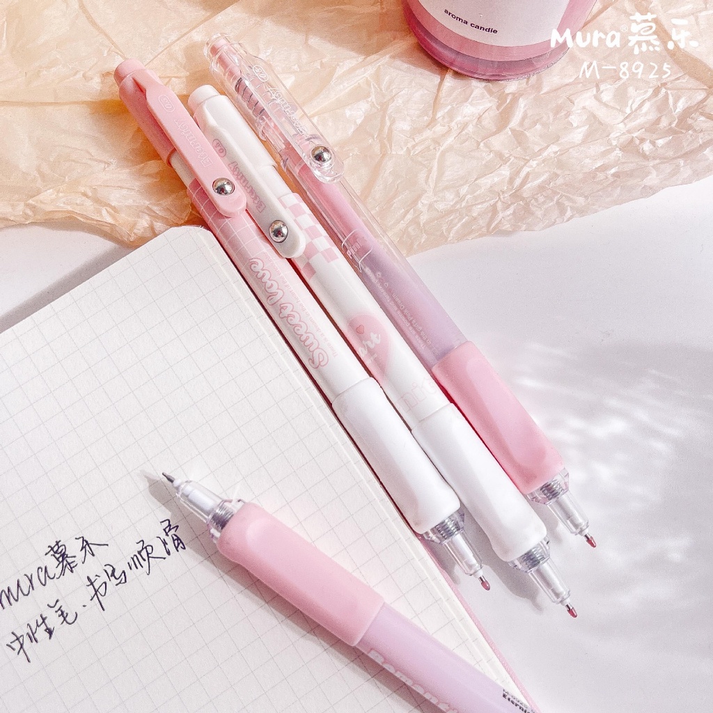 Bút Mura Gel Đen Sweet Love/ M-8925 có thanh cài, đệm tay - Tiệm Bút SHIORI
